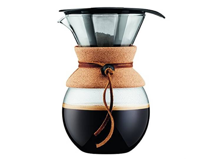 Bodum 11571-109 Pour Over Kaffeebereiter mit Permanentfilter 1 L, Mehrlagig, transparent, 14 x 16,3 x 20,2 cm, 6 Einheiten