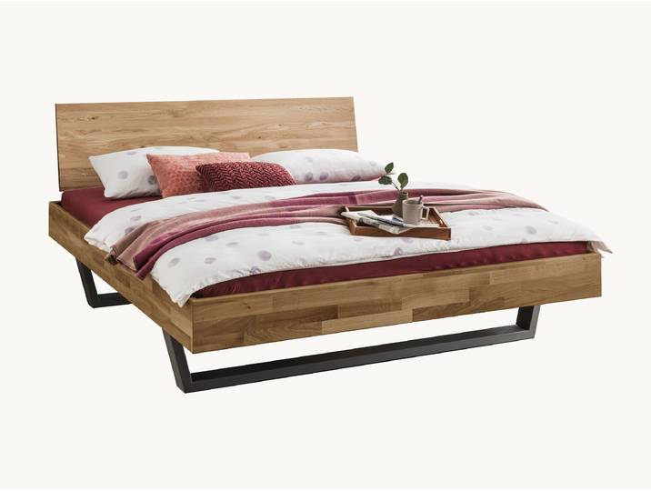 Schwebebett Vivaro-Acero - Kernbuche geölt - 140x200 cm - Stoff natur