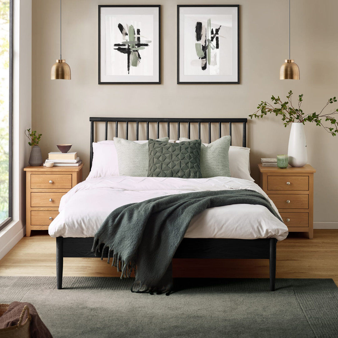 Fjørde & Co Oak Spindle Bed Black Double (4'6)