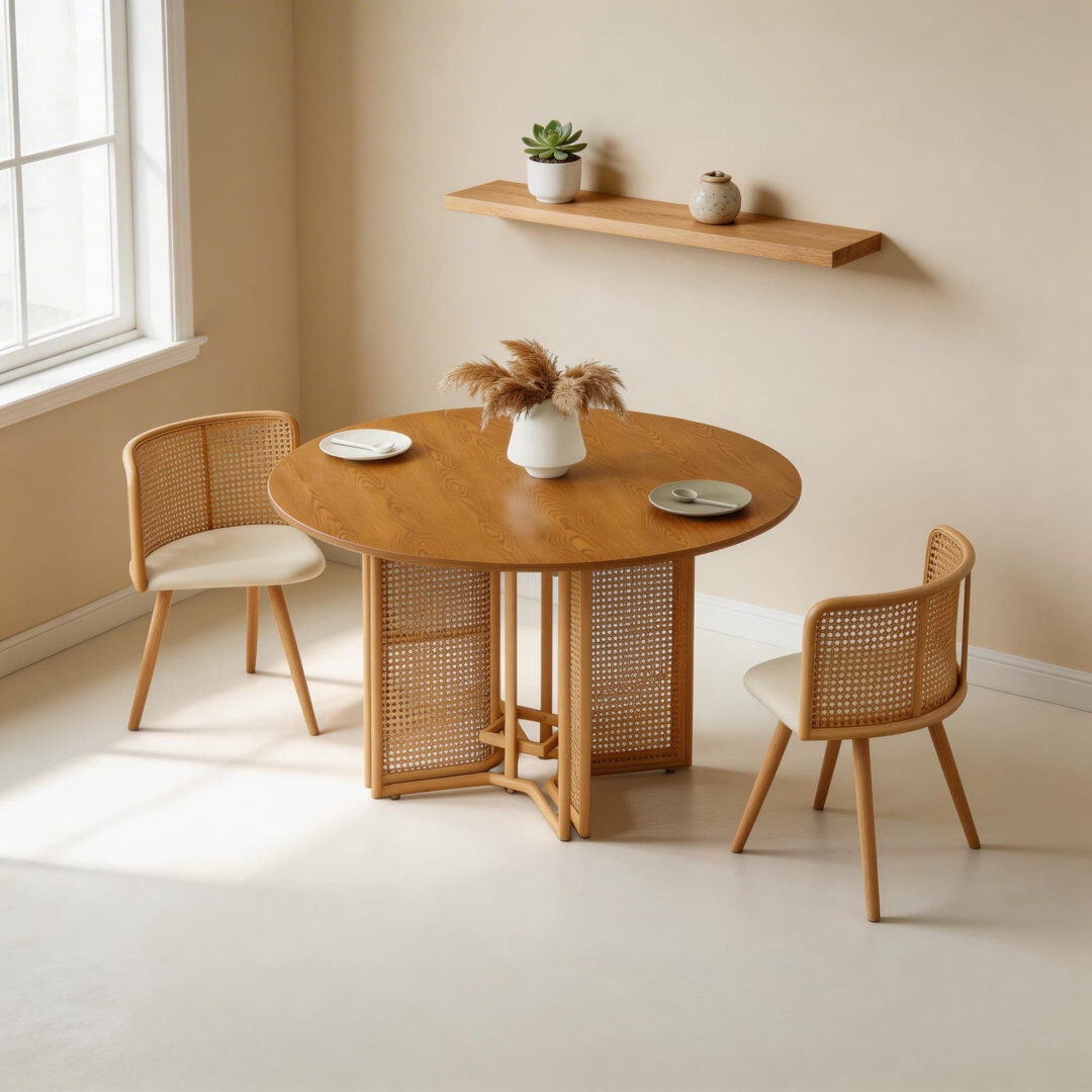 Bloomsbury Market 120cm Round Dining Table with Rattan Dining Chairs Brown 2 Chair