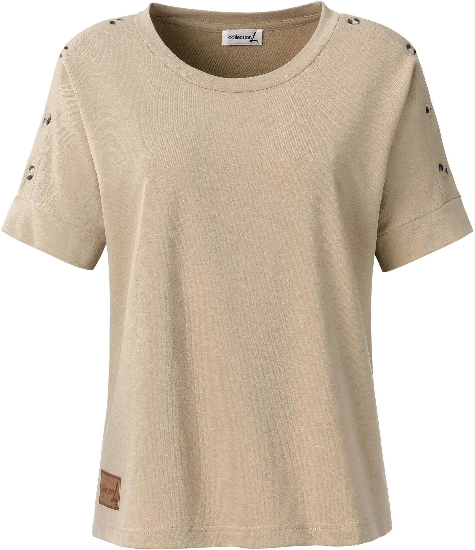 Sweatshirt WITT "Sweatshirt Sweatshirt mit Zierknöpfen an der Schulterpartie", Damen, Gr. 48, beige, Sportlich, Rundhals, Sweatshirts Sweatshirt