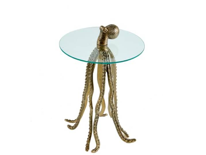 Beistelltisch WILDLIFE OCTOPUS 45cm - gold transparent - Sicherheitsglas Handgefertigt, detailgetreue Oktopus-Skulptur, 30 kg Belastbarkeit, gemütlicher Look, für Wohnräume, Aluminiumgestell