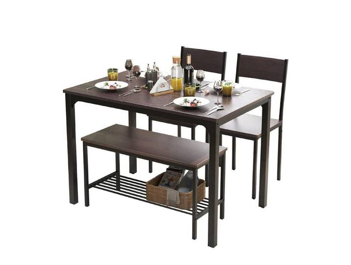 LuxusKollektion Essgruppe Essgruppe 4er Esstisch 2 Stühle Bank Küche Wohnzimmer Walnuss