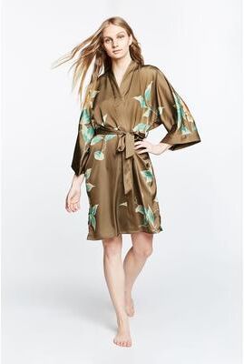 Aimi Floral Short Kimono Robe Wrap   KIM + ONO - toffee / one size