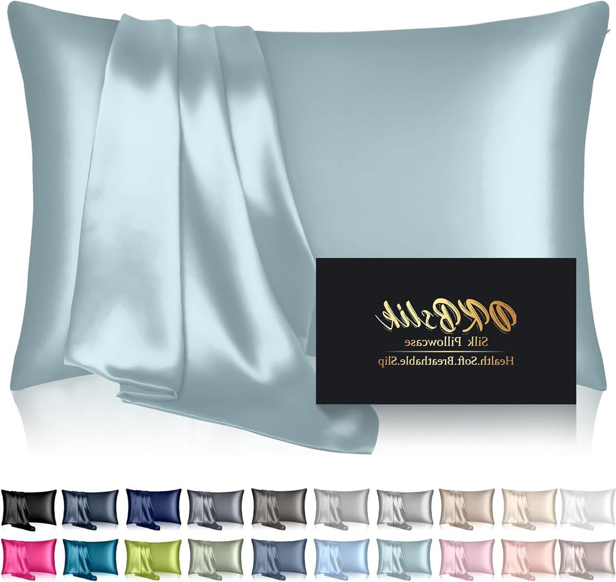 Zijde Kussensloop Standaardformaat - Koelend en Acne-Preventief - Aqua Blauw