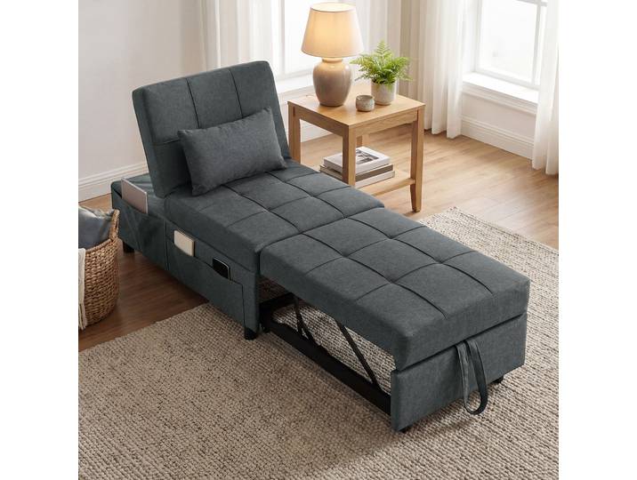 HOMCOM Fauteuil Convertible 1 Place Lit Gris Rembourré