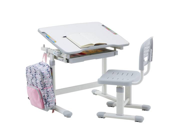 Idimex Kinderschreibtischset Tutto weiß/grau, Weiß, Grau, Metall, Mode, 65x54x47 cm, Babymöbel & Kindermöbel, Kinderzimmer & Jugendzimmer, Kinderschreibtische