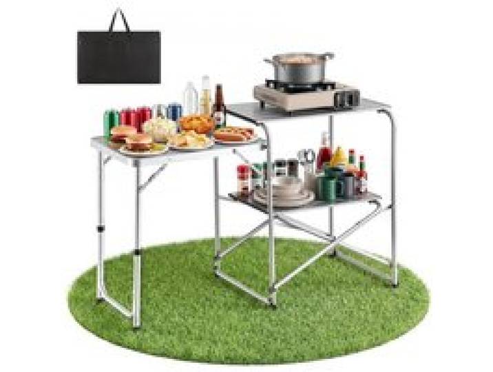 VEVOR Cuisine de Camping Portable Table de Camping Pliable avec Étagère, Pour Barbecue, Pique-nique et Voyage, Avec Tables d'Appoint, Plan de Travail Résistant à la Chaleur et Sac de Transport