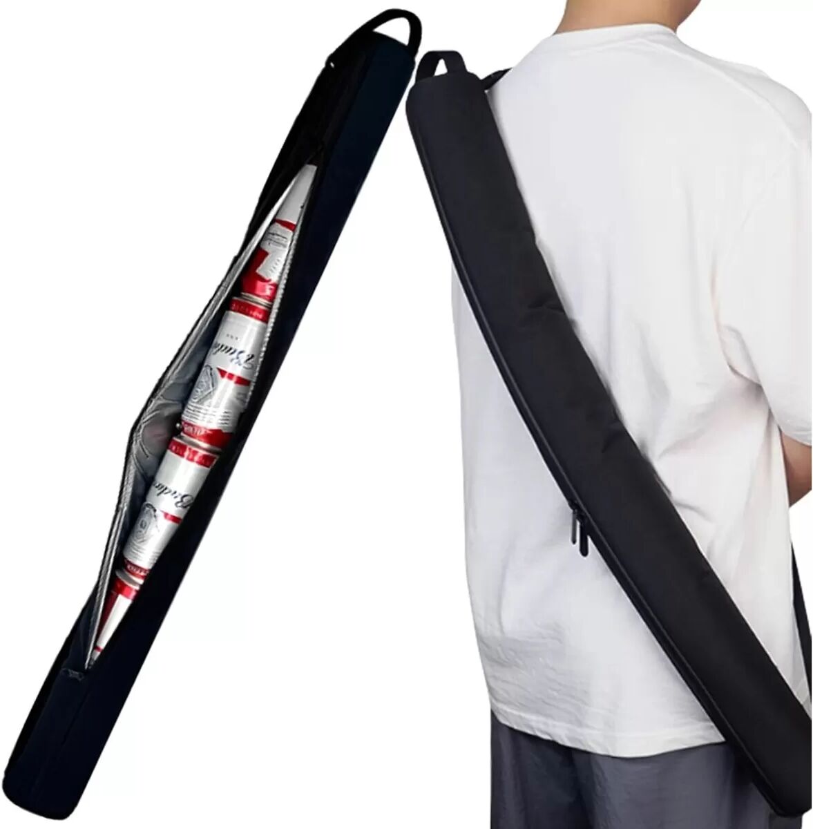 INF Golf-Langrohr-Kühltasche - 7-Dosen Isolierte Picknicktasche, 900D Oxford-Gewebe+PEVA, Tragbarer Getränkehalter für Schwarz