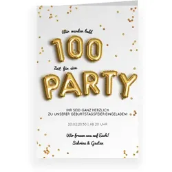 Einladungskarte 100. Geburtstag: Partyballon 100 in Weiß