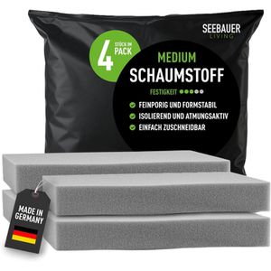 Seebauer-Living Schaumstoff Medium RG 35/40, mittelfest, 30 x 30 x 3 cm Platte, Dichte 35 kg/m³, grau, 4 Stück