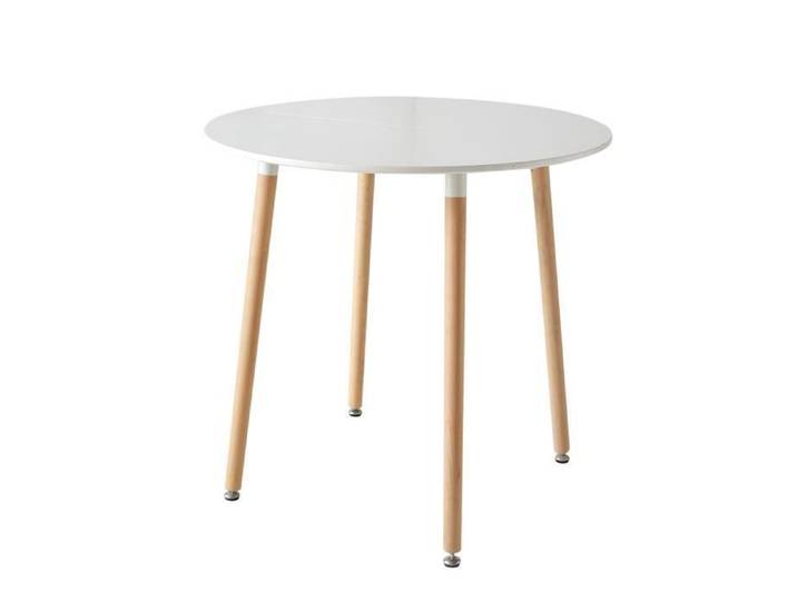 BenyLed Table de Salle à Manger Ronde Moderne 80 cm avec Pieds en Bois(Blanc)