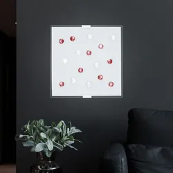 LED Deckenleuchte Glas Wohnzimmerleuchte quadratisch Modern Deckenlampe Glassteine rot, Stahl weiß, 12W 1020Lm warmweiß, LxBxH 29x29x7,5 cm