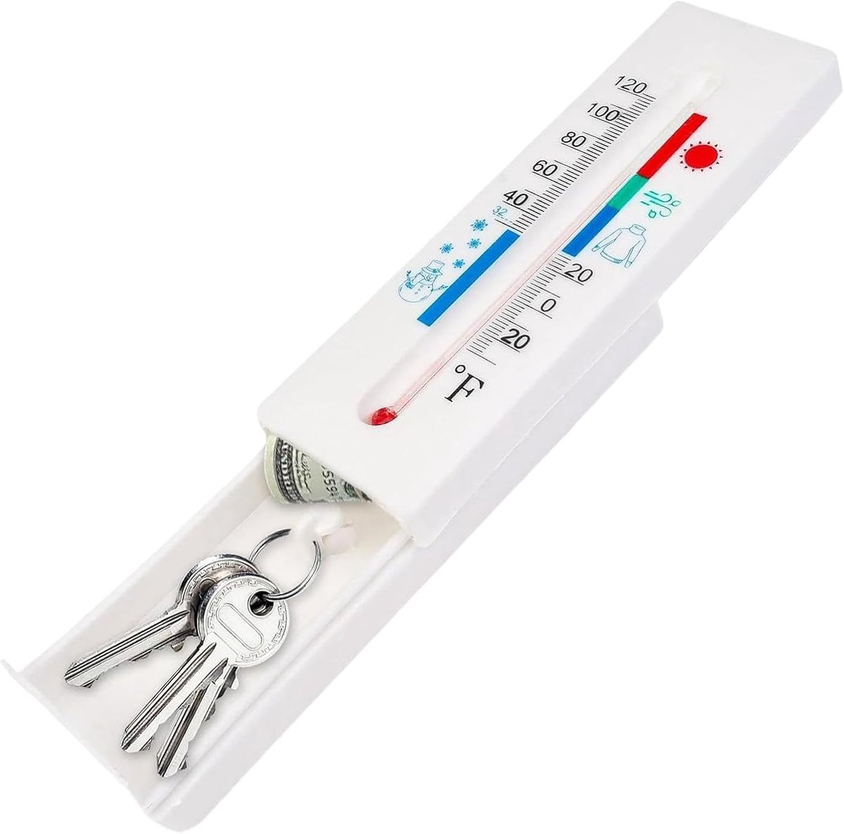 Sleutelkluis Thermometer Geheime Opbergbox Grijs - B/D/H: 9 x 3 x 3 cm