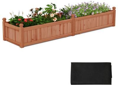 Costway 91 x 24 x 16 Inch Divisible Planter Box with Corner Drainage and Non-woven Liner for Growing Vegetables-Brown