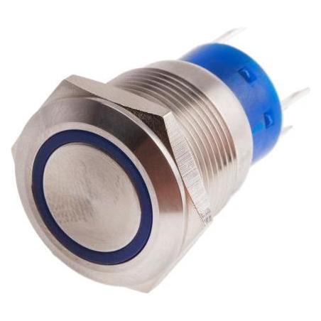 RS PRO 19mm,stainless,mom,SPST,Blue,12V (1115788)