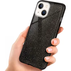 iPhone 13 Hülle Glitzer Schwarz – ONEFLOW Glitter Case, 3in1 Silikon, Funkelnd, Stoßfest, Dünn, Glamour-Black