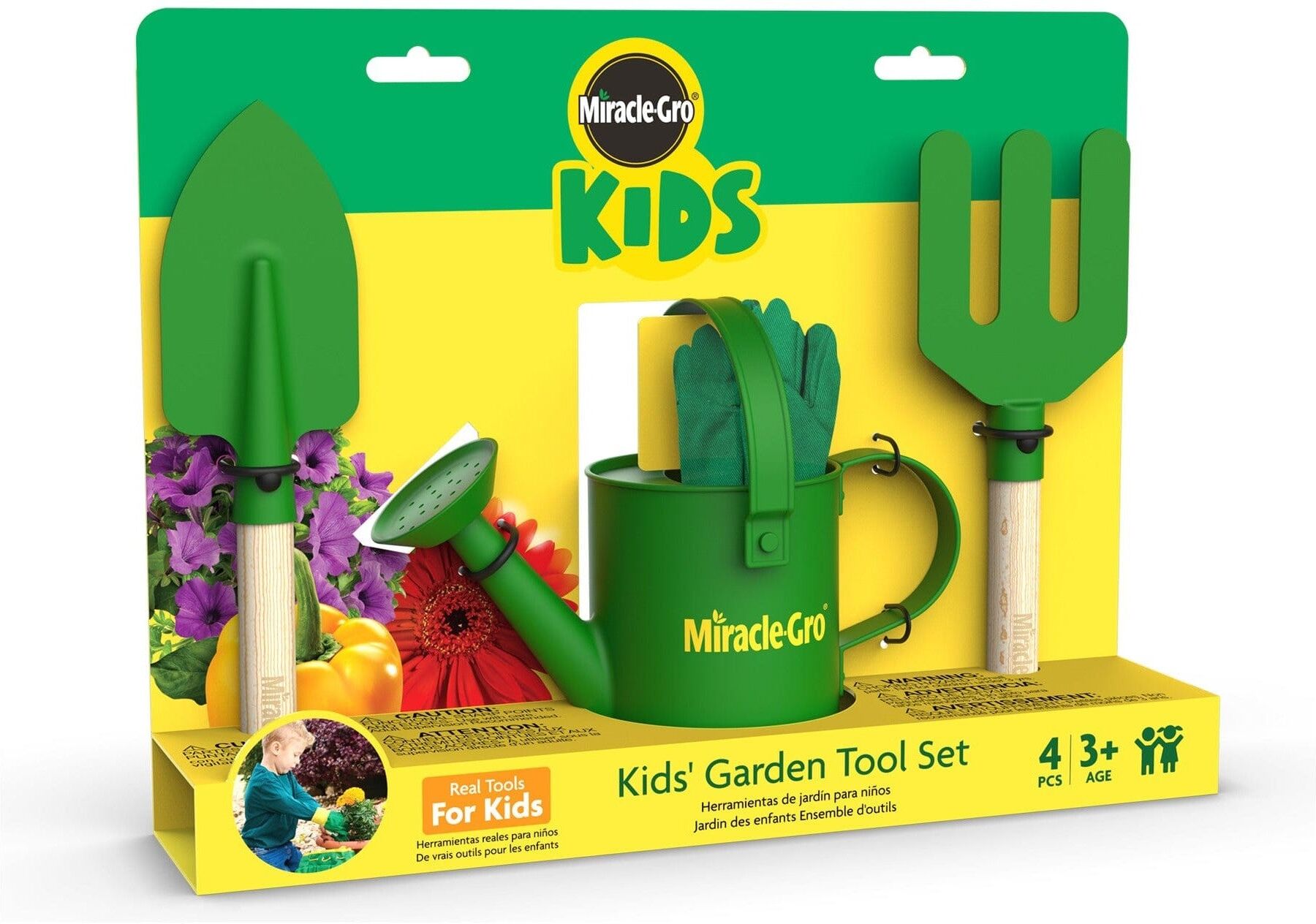Miracle Gro Kids 4 Piece Garden Toolset Toy Playset for Kids, Ages 3 and Up, Includes Trowel, Rake, Hand Shovel, and Gloves, Red Tool Box