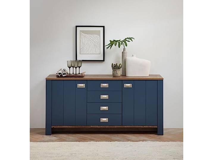 möbelando Sideboard >Dijon< in Parisian Blue Nachbildung - 163x79x45cm (BxHxT)