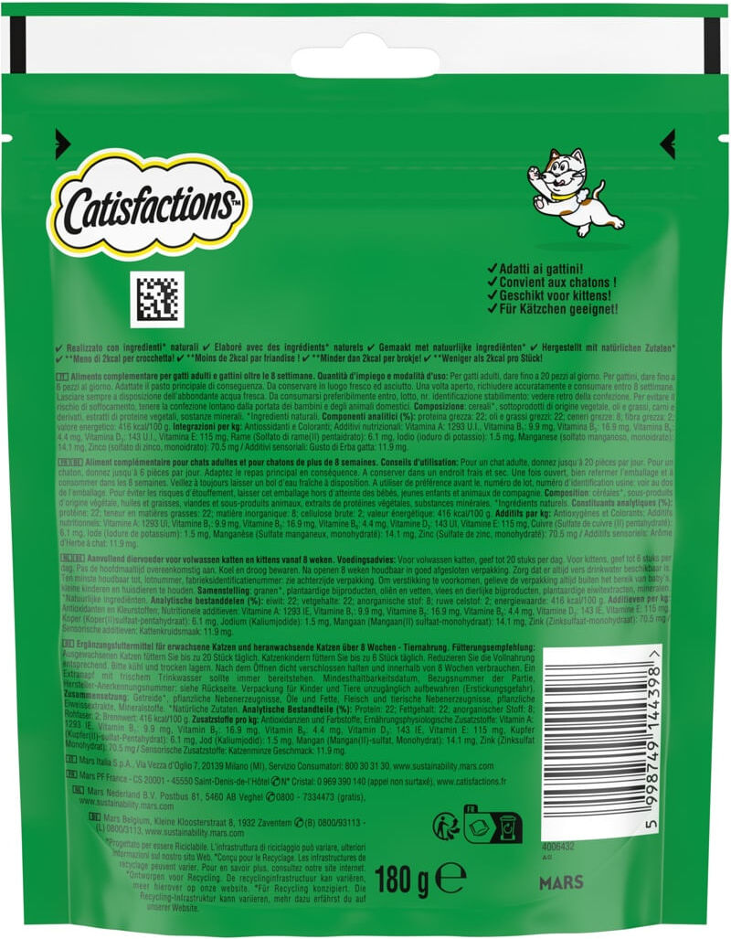 CATISFACTIONS Catisfaction Snack Gatto Erba Gatta 180G