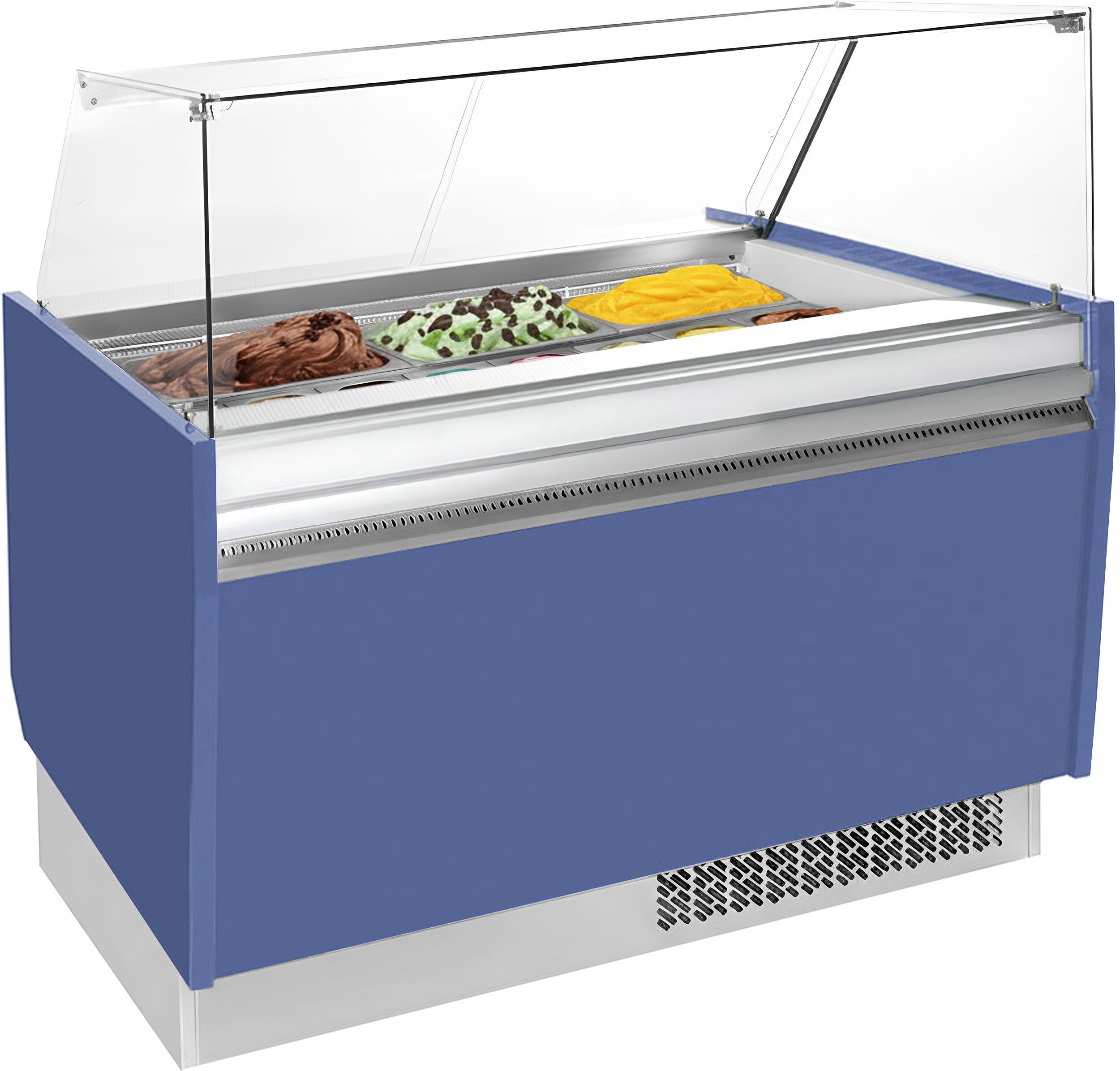 GGM Gastro Ijsvitrine LIAM - 1310mm - statische koeling - met LED‑verlichting & rechte ruit - voor 10+10x 5 liter ijsbak - blauw blauw