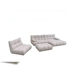 KAWOLA Sitzgruppe VIVIEN Ecksofa rechts Drehsessel Hockerbank Feincord silber