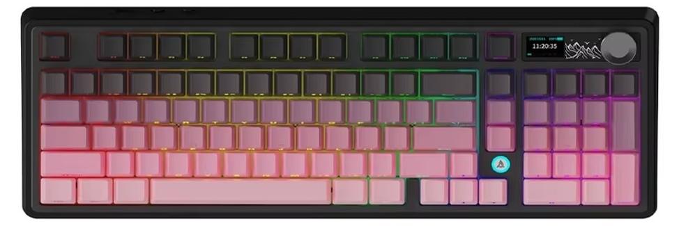 Gaming-Tastatur - AK982 mechanische Tastatur - 98 Tasten - 2,4-GHz-Funkverbindung - RGB-Beleuchtung - Englisches Layout - Farbverlauf Rosa