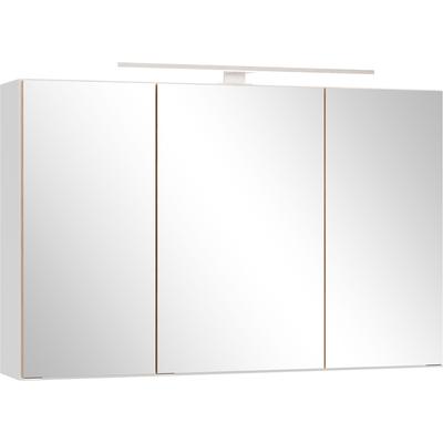Spiegelschrank WELLTIME "TRIENT, 3D-Spiegelschrank 100 cm, gedämpfte Scharniere", matt weiß, wildeiche, B:100cm H:64cm T:20cm, MDF, Schränke, matt weiß/Wildeiche, gedämpfte Scharniere