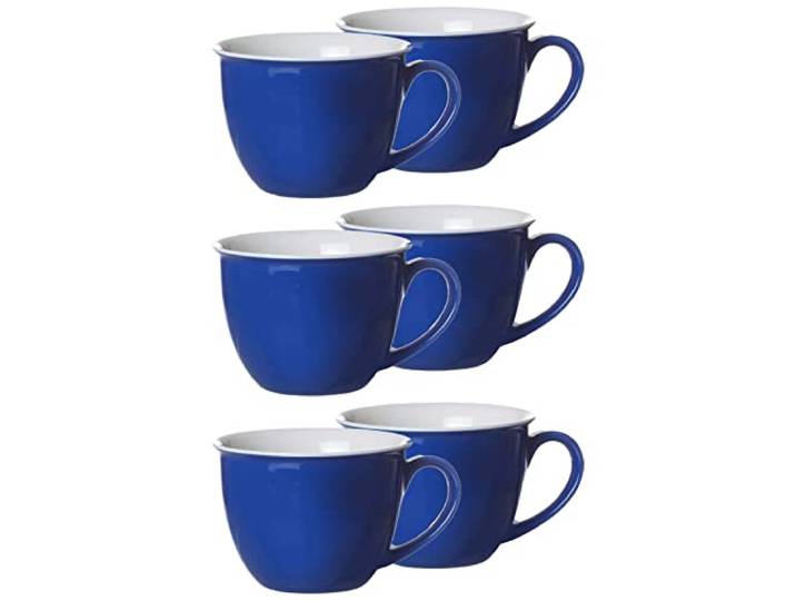 Ritzenhoff & Breker Doppio Jumbotasse, Jumbo Obere, Milchkaffee Obertasse, Ober Tasse, Geschirr, Porzellan, Indigo Blau, 350 ml, 63813, 6 Stück