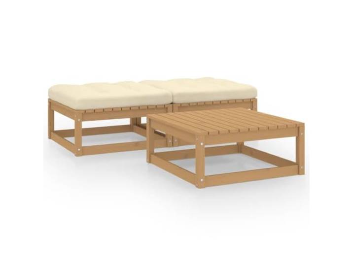 WDGJJFECNMUEHI Bois de pin massif modulaire Avec coussins Brun 28.38 Salon de jardin 3 pcs avec coussins Bois de pin massif modulable banc exterieur table repose-pieds beige marron