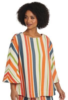 Masseys Golden Hour Tunic Casual in Bone/ Stripe, Size 4X, Cotton