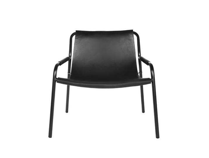 OX Denmarq September Loungestuhl Leder Schwarz, Schwarz lackiertes Stahlgestell