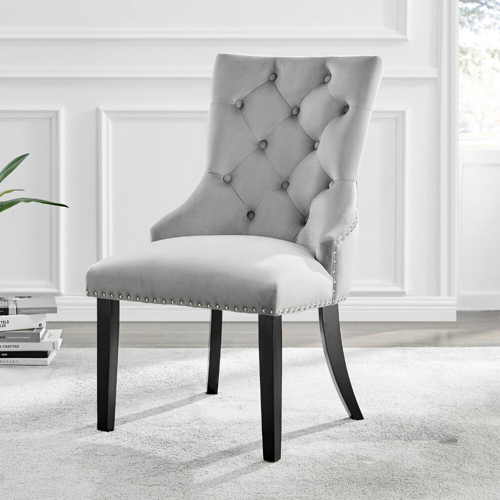 Canora Grey Eubanks Velvet Knockerback Dining Chairs with Metal Rivets and Chrome Legs Grey/Black 99cm H X 55cm W X 61cm D