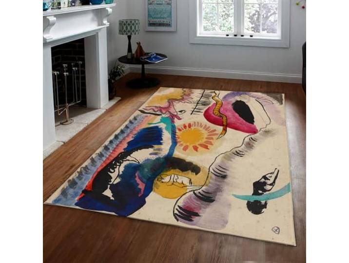 HOBBOY Boerderij Stijl Tapijt 150 x 210 cm Abstract Dierpatroon Dunne Tapijt voor Slaapkamer Woonkamer Vrienden Slaapkamer Keuken Beroemd Schilderij Print Deurmat