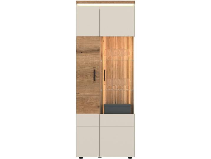 Livetastic Vitrine Modena, Eiche, Kaschmir, Kunststoff, 5 Fächer, 75x201.5x35.6 cm, Wohnzimmer, Wohnwände, Vitrinenschränke