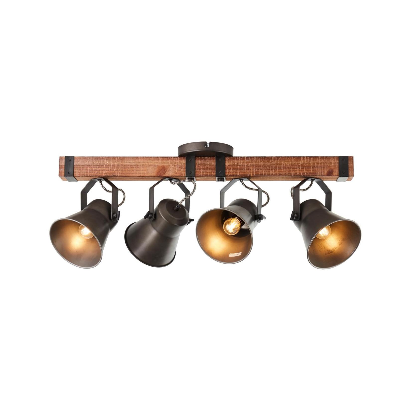 BRILLIANT Lampe , Decca Spotbalken 4flg schwarz stahl , 4x A60 , E27 , 10W , Holz aus nachhaltiger Waldwirtschaft (FSC)