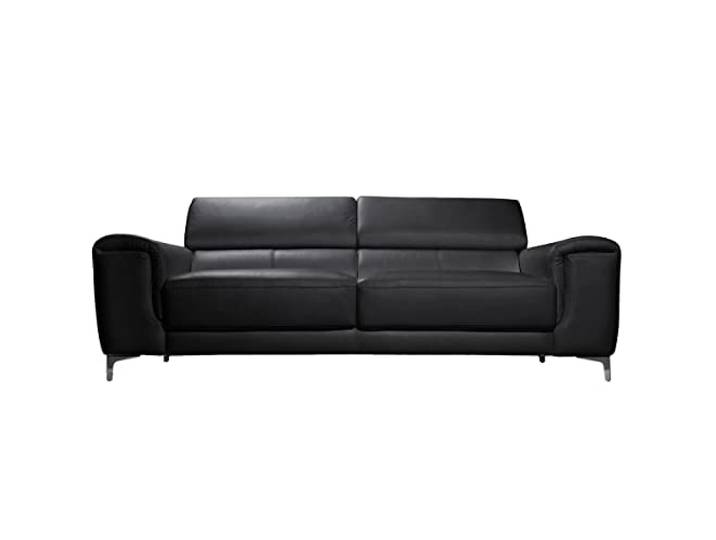Miliboo Design-Ledersofa 3 Plätze mit Kopfstück zur Entspannung Schwarz Nevada - Büffelleder