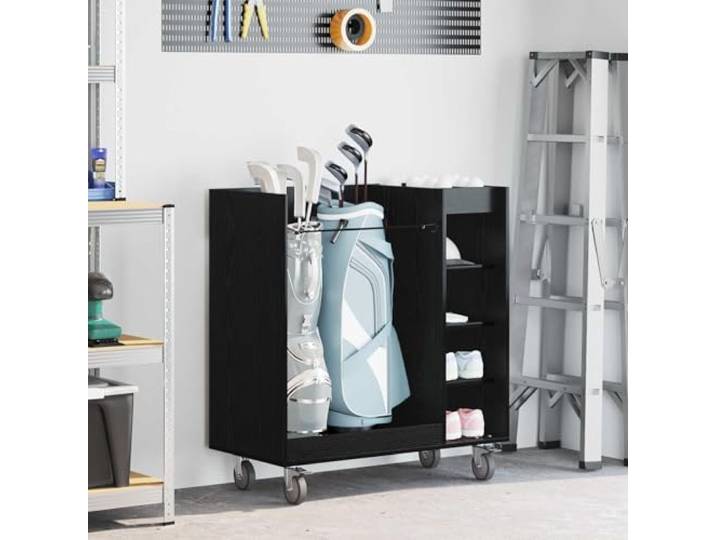 GBCDSWBR Golfschrank mit Rollen, Aufbewahrungsschrank Eichen-Optik Mobil durch 4 Räder, Stabiler Metallrahmen, Viel Stauraum, Für Innenbereiche