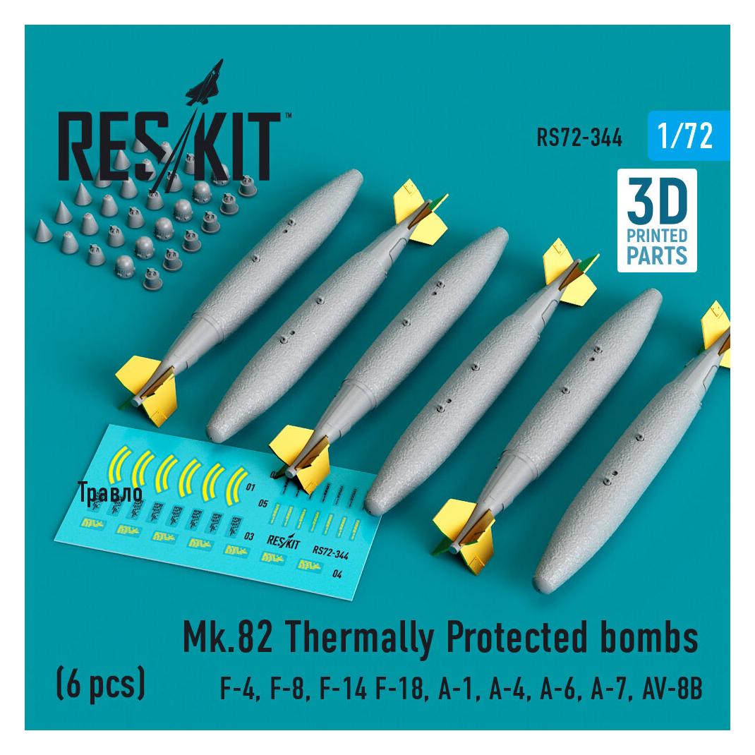 ResKit Mk.82 thermally protected bombs (6 pcs) (F-4, F-8, F-14 F-18, A-1, A-4, A-6, A-7, AV-8B) (3D Printed (RS72-0344)
