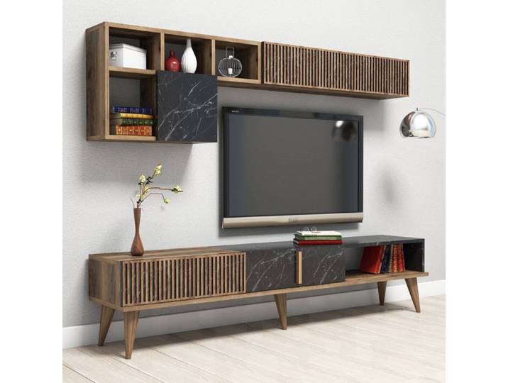 Parement Murale Domanico Dmora en Bois Noble Brun Noyer