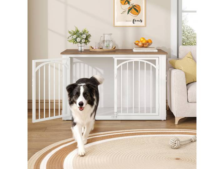 Meuble pour chien, boîte pour chien de 100 cm pour la maison avec 4 portes, cage pour chien en bois moderne, table d'appoint, pour chiens de taille moyenne à grande