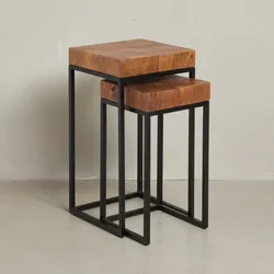 KADIMA DESIGN Industrial Beistelltisch Set, Sheesham Holz und Metall, 2 Größen, Handgefertigt.