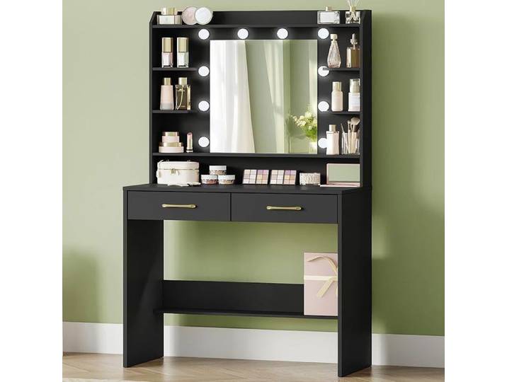 Coiffeuse avec miroir et éclairage LED 40 x 80 x 145 cm noire Coiffeuse à luminosité réglable 40 x 80 x 149 cm noire