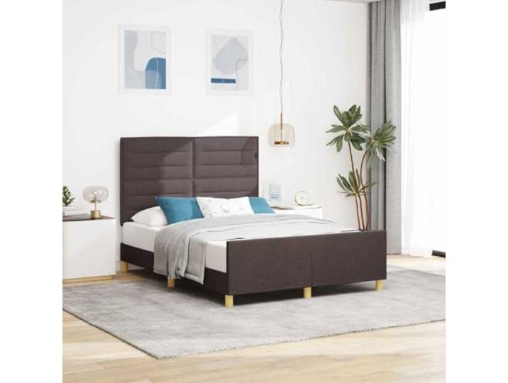 Bettgestell Dunkelbraun 140 x 200 cm aus Stoff Rahmen aus Holz, Schaumstoffpolsterung, Kopfteil und Fußteil inklusive, minimalistisches Design, elegante Linien