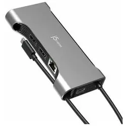 j5Create USB-C DUAL 4K60 HDMI HUB PRO 12-IN-1 NMS NS PERP (USB-C, 11 Ports), Dockingstation + USB Hub, Grau