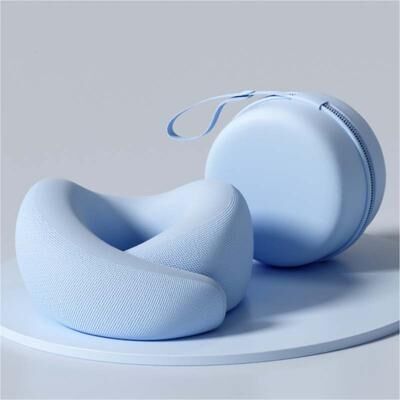 Uplifted Trends Adjustable Memory Foam Travel Neck Pillow With U Shaped Neck Support For Comfortable Sleeping blue