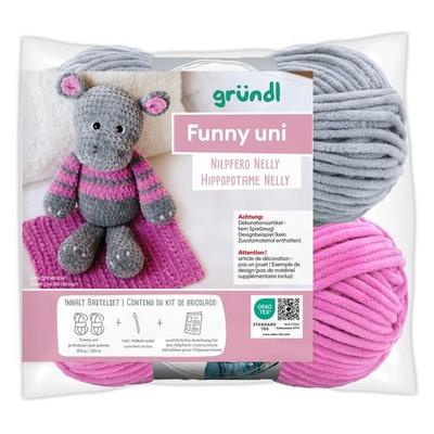 gründl Funny uni SB-Pack Nilpferd Nelly, Chenillegarn, Häkelset