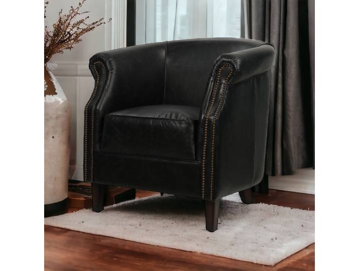 Fauteuil Chesterfield oxford en Cuir - Noir