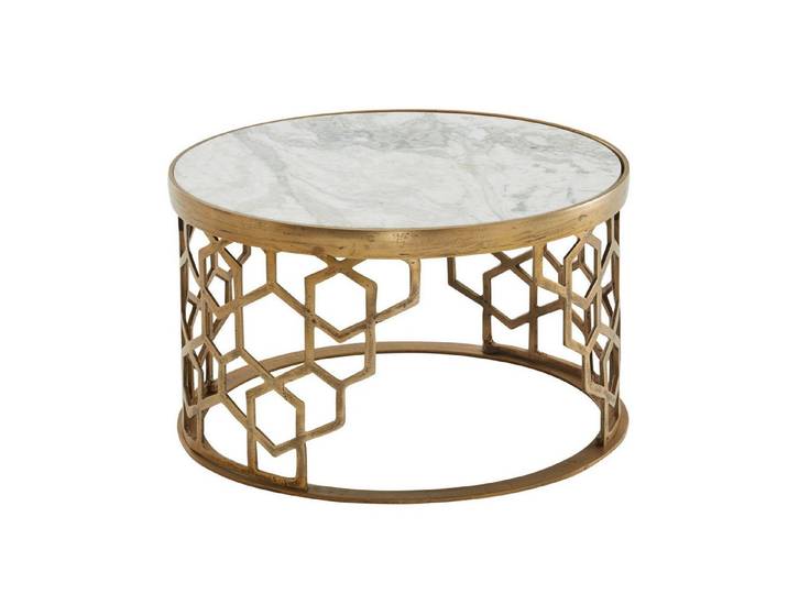 furnicato Couchtisch Marmor 60x60x36 cm Weiß-Gold (1-St), Handgefertigter Beistelltisch mit Ablage aus echtem Marmor