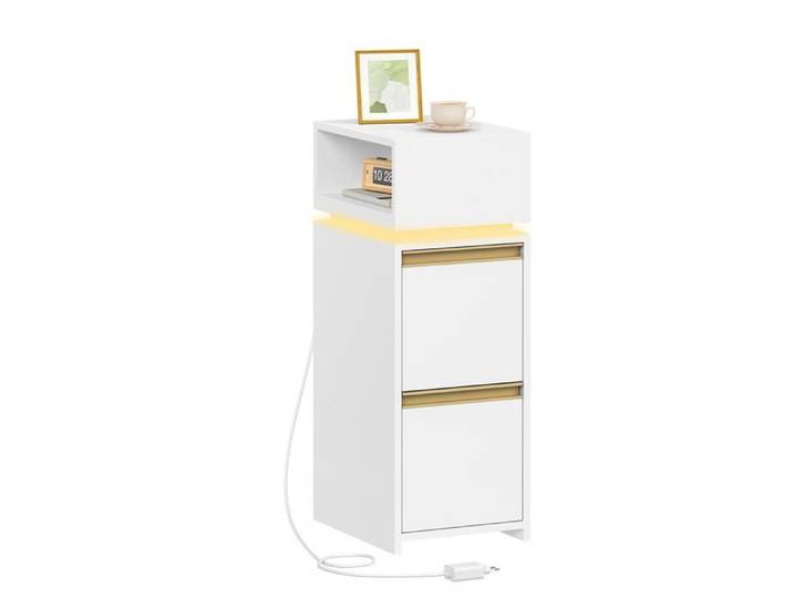 Table de Chevet Étroite avec Lumière LED Blanc 1er Set 1er Set TABLE D'APPOINT